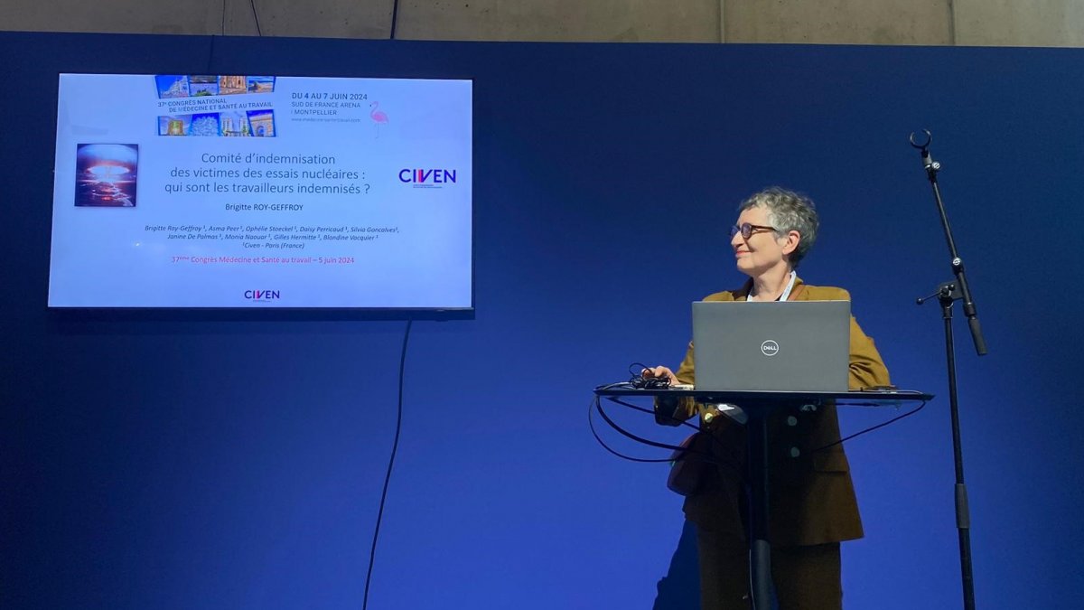 Photographie du Dr Brigitte ROY-GEFFROY lors de la présentation des travaux du CIVEN au Congrés de médecine et Santé au travail